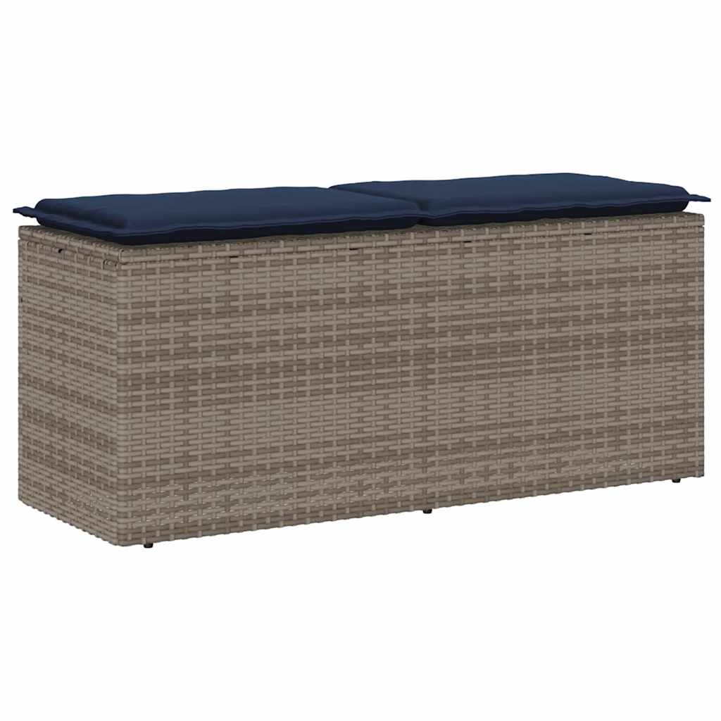 Tuinbank met kussen 110x40x44 cm poly rattan grijs – afbeelding 1