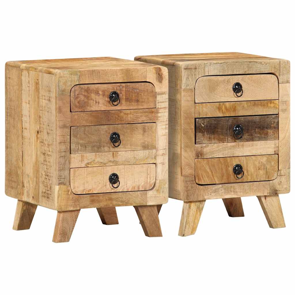 Nachtkastje 2 st 37x32x50 cm massief hout ruw mangohout – afbeelding 1