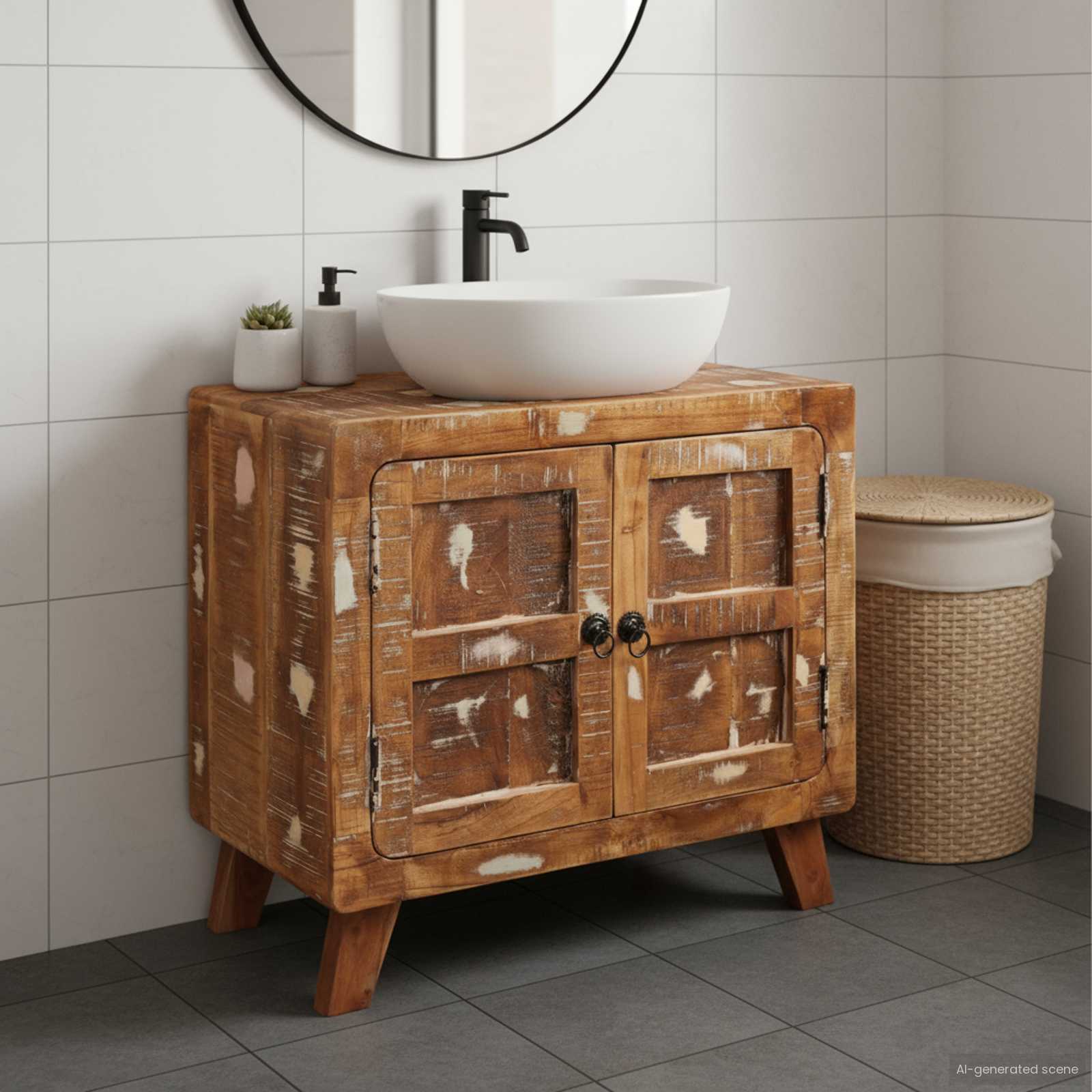 Badkamerkast Massief gerecycled hout en engineered hout