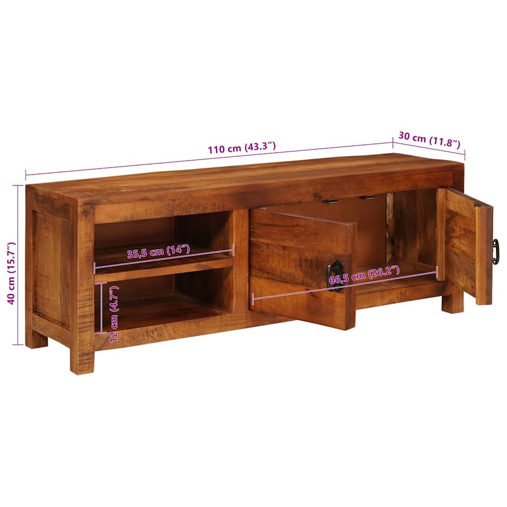 TV-kast met plank Bruin 110 x 30 x 40 cm massief mangohout – afbeelding 12
