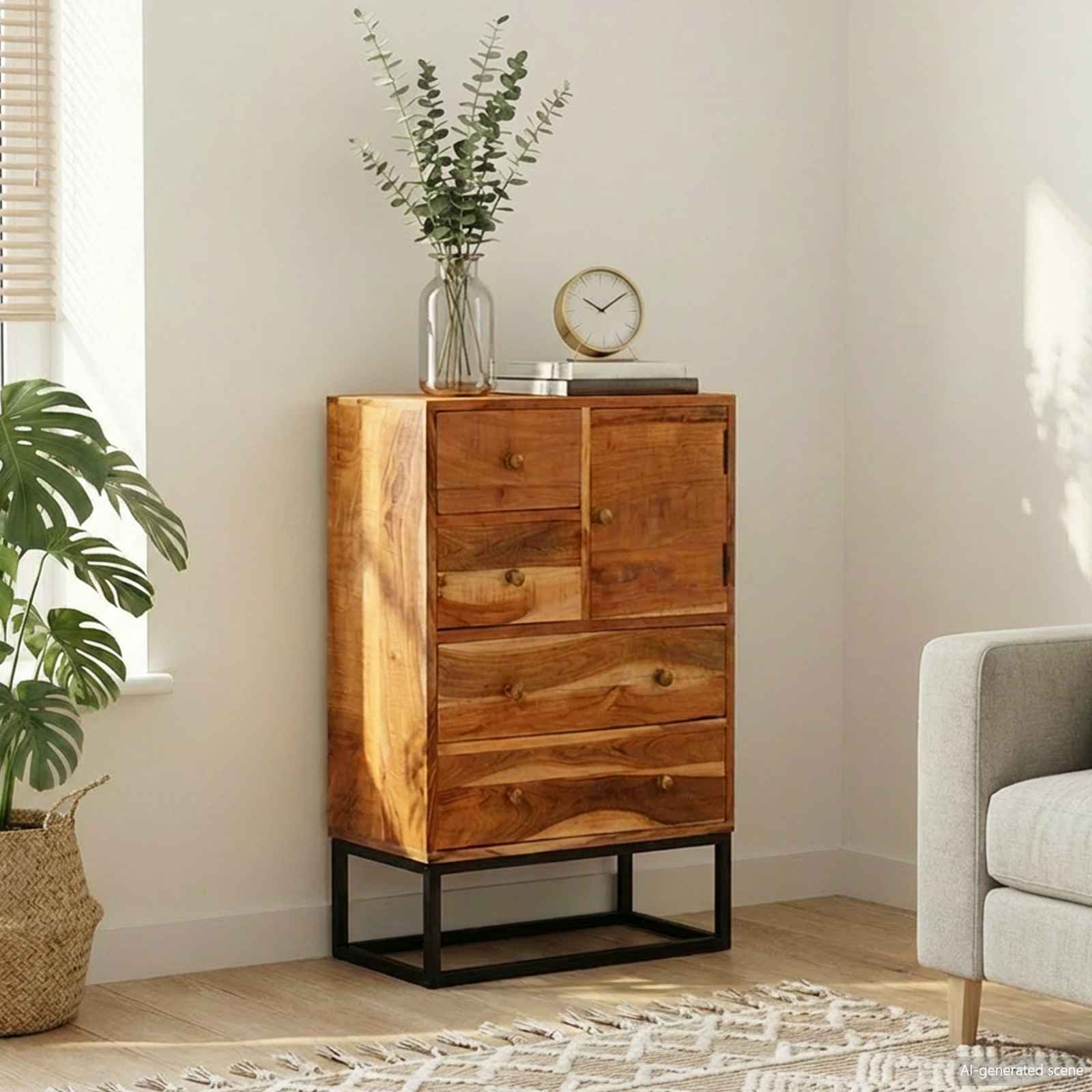 Ladekast met lade Naturel 55 x 30 x 90 cm Massief Acaciahout – afbeelding 1