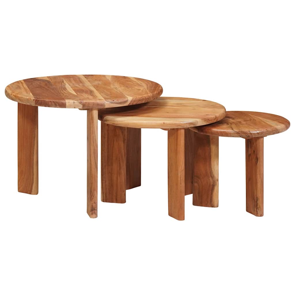 Nest Koffietafels 3 pcs Bruin Massief Acaciahout – afbeelding 1