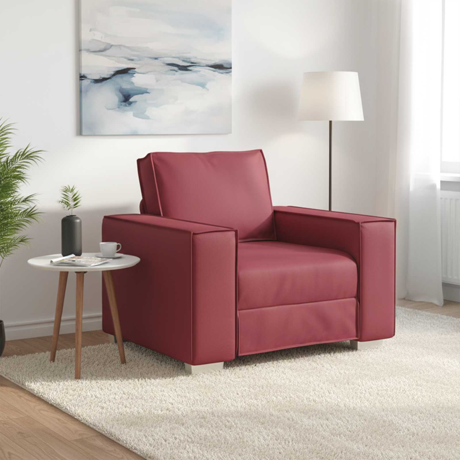 Sofa Stoel Wijnrood 100 cm Nep Leer – afbeelding 1