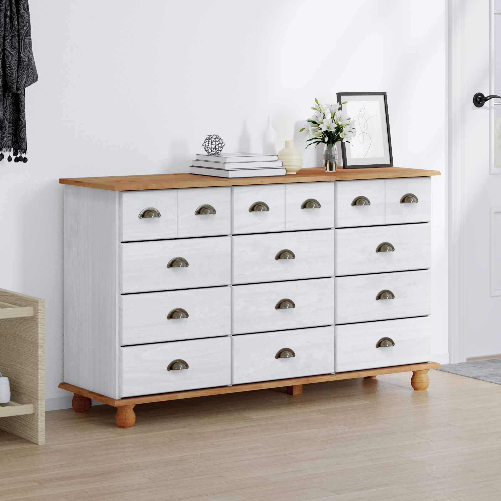 Ladekast ASKIM Wit 79 x 40 x 133,5 cm Massief grenenhout