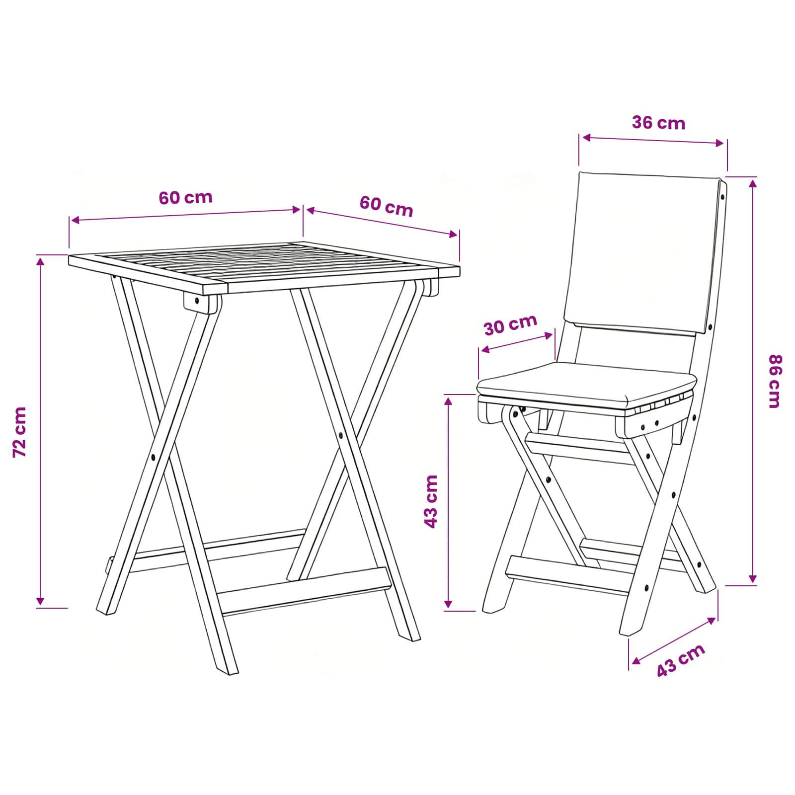 Bistroset met kussen 3 pcs Olie naturel Massief Acaciahout – afbeelding 12