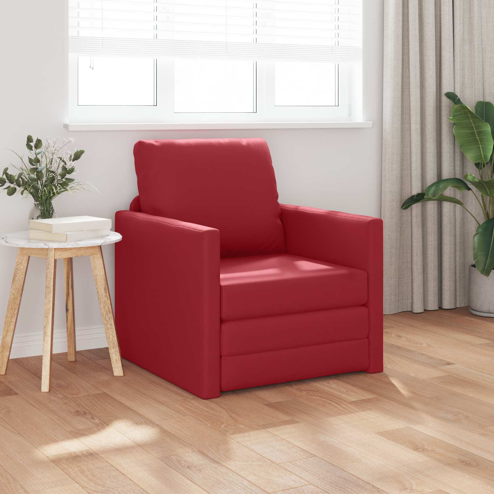 Slaapbank 60cm Wijnrood Kunstleer – afbeelding 1