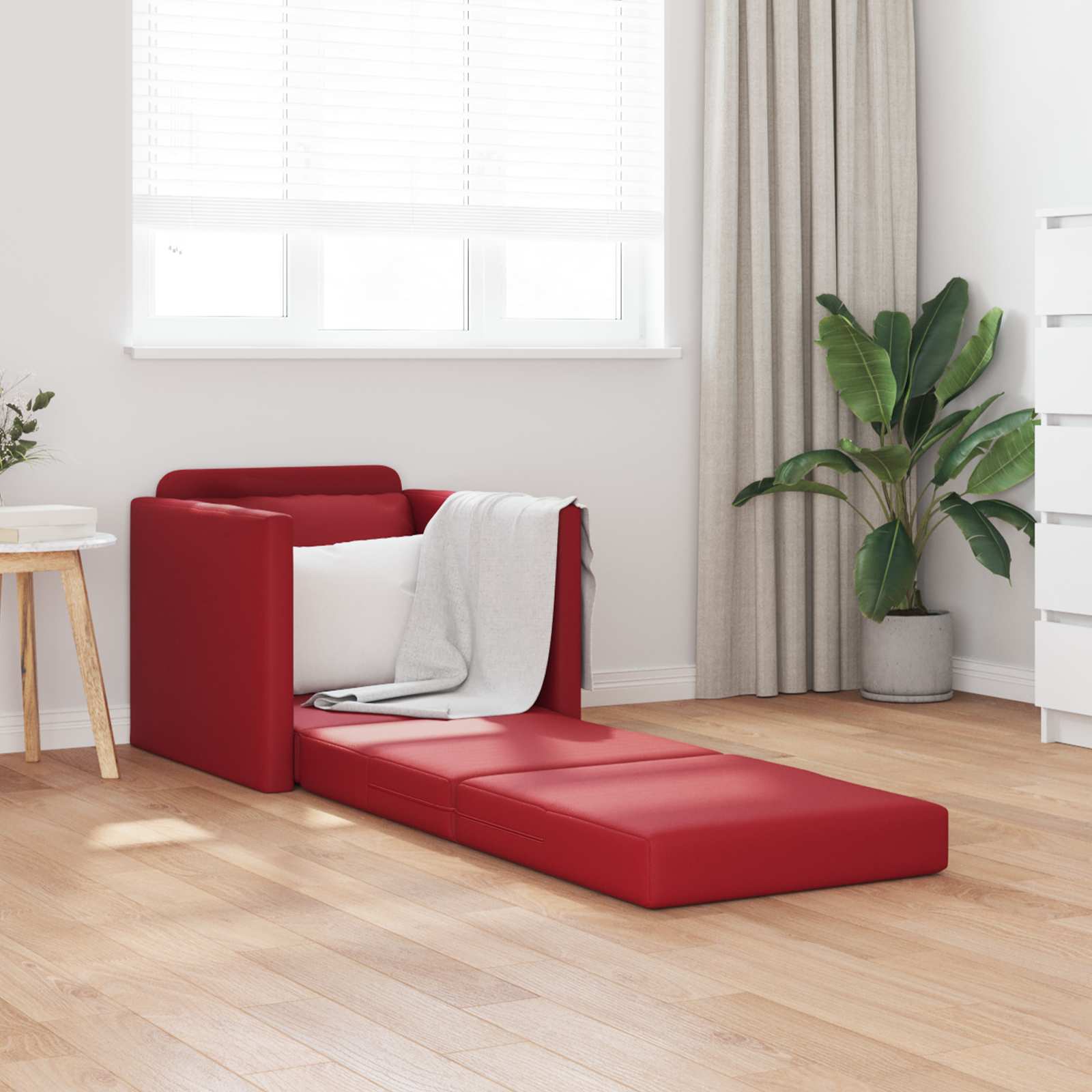 Slaapbank 60cm Wijnrood Kunstleer – afbeelding 3