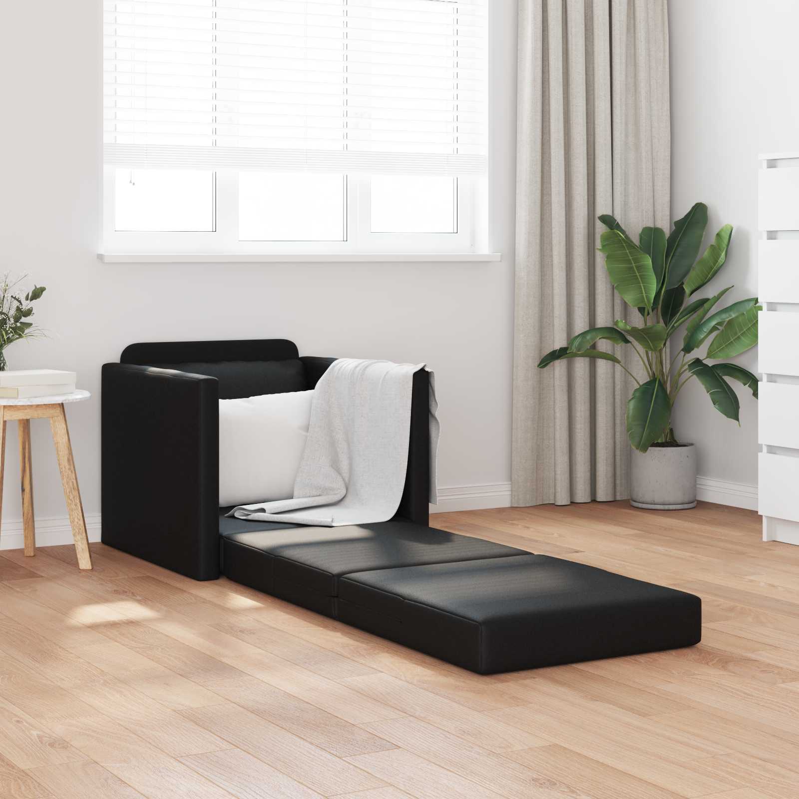 Slaapbank 60cm Zwart Kunstleer – afbeelding 1