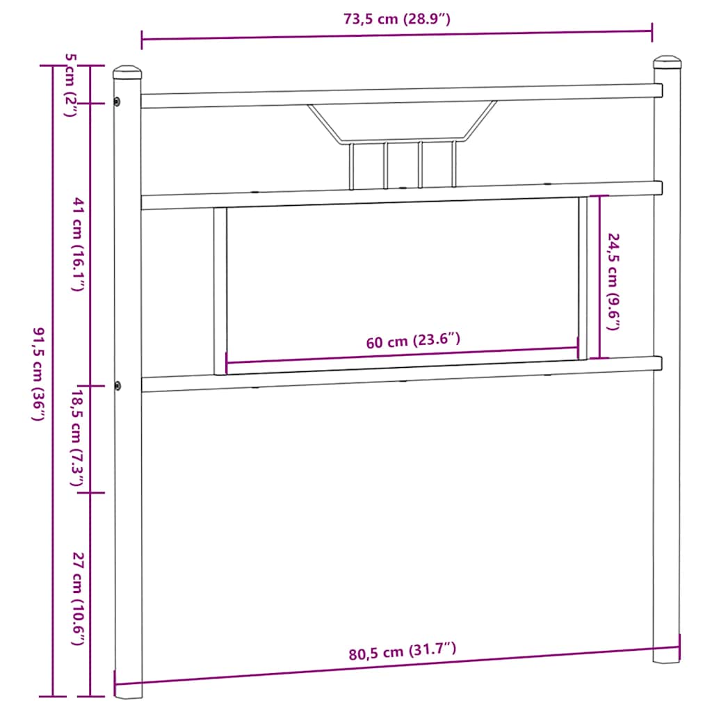 Vervangend hoofdbord 75 cm spaanplaat sonoma eikenkleurig staal – afbeelding 8