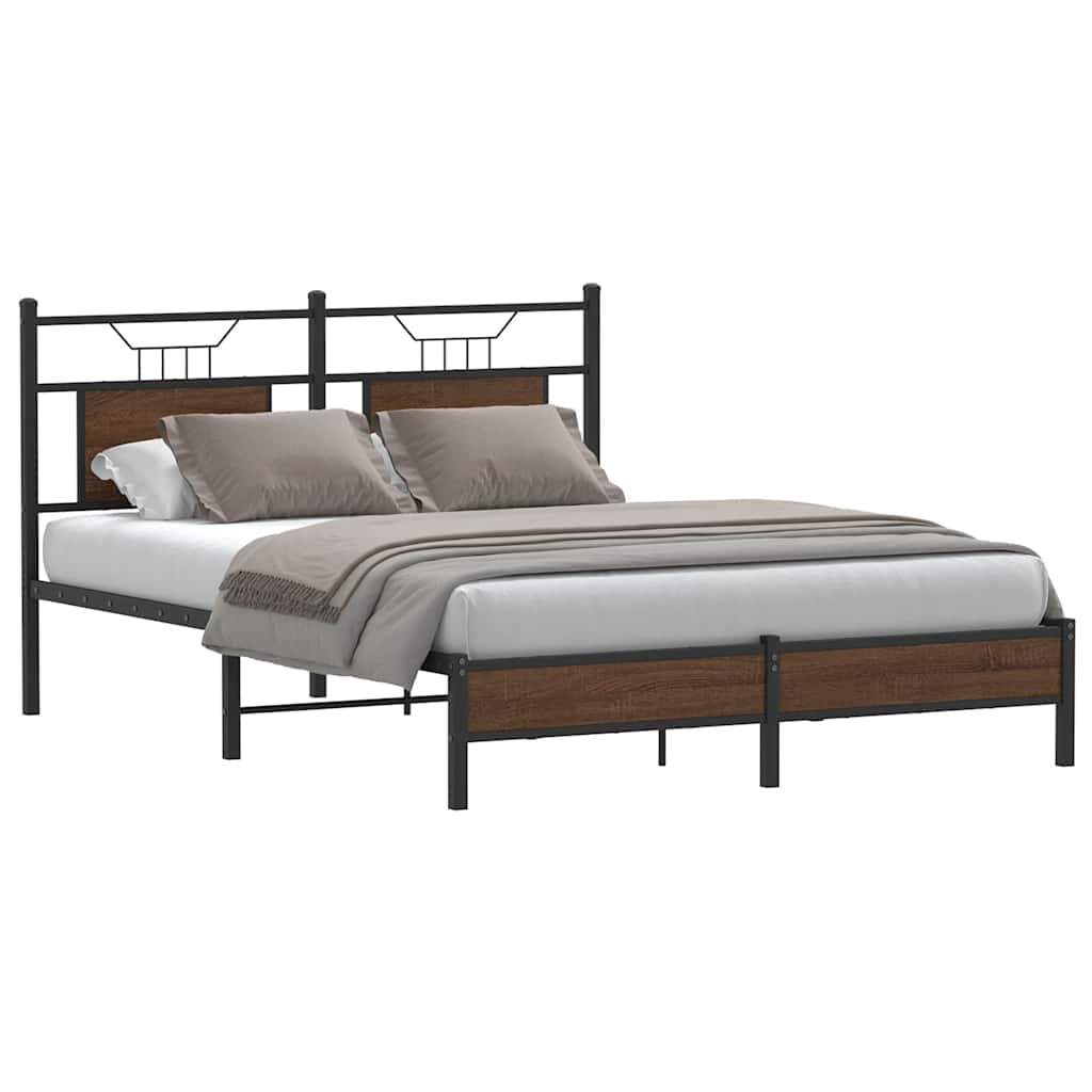Bedframe zonder matras bewerkt hout bruin eikenkleur 137x190 cm – afbeelding 1
