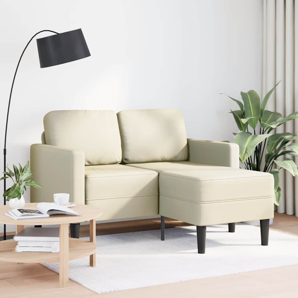 2-zitsbank met ligstoel L-vormig crèmekleurig 125 cm kunstleer – afbeelding 1