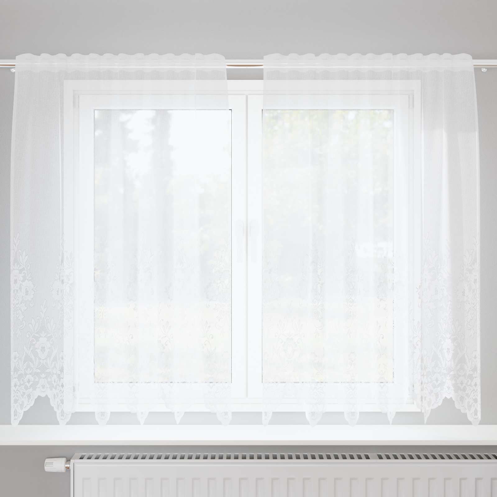 Kantgordijn met gordijnen Bloemen Wit 180 x 150 cm Polyester