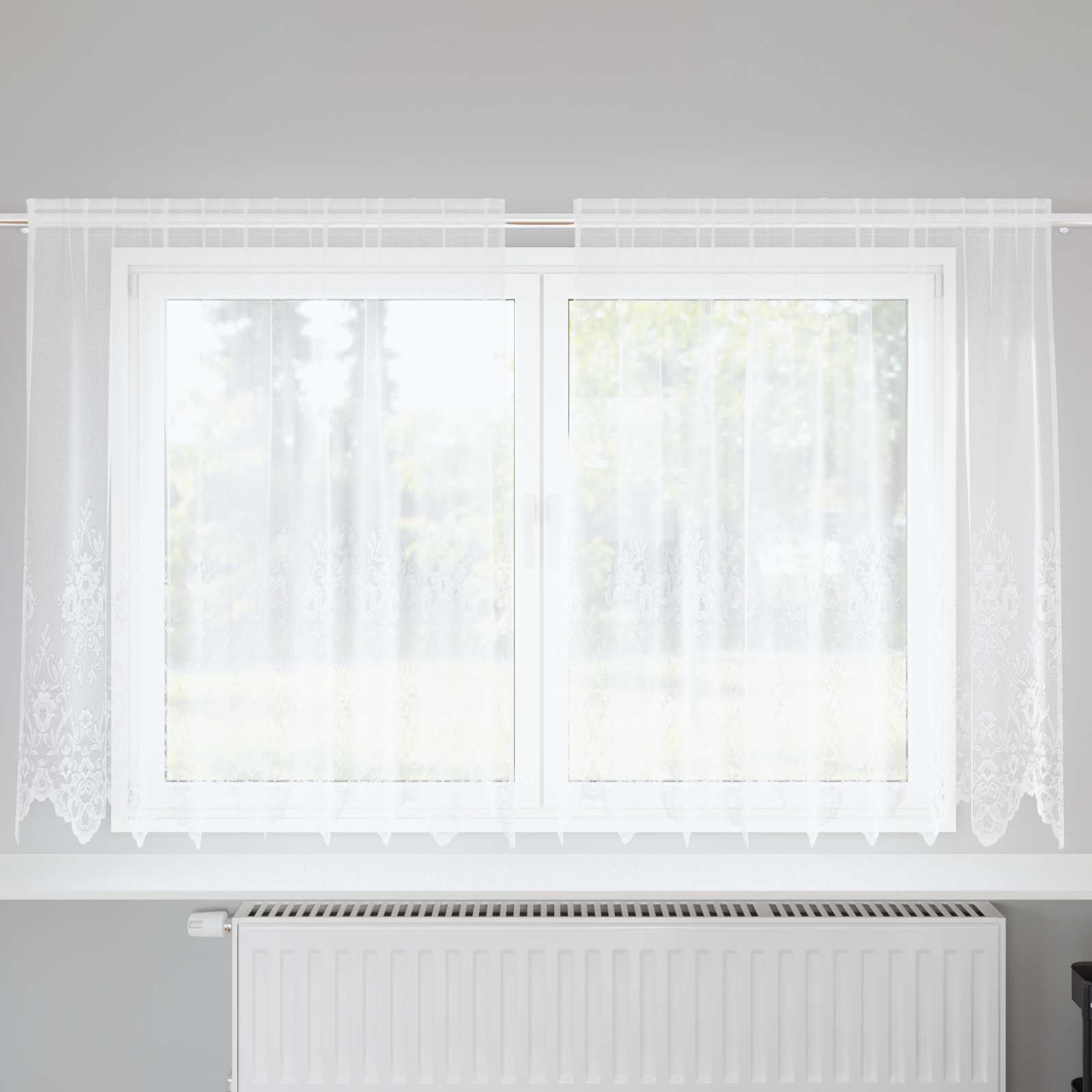 Kantgordijn met gordijnen Bloemen Wit 140 x 200 cm Polyester