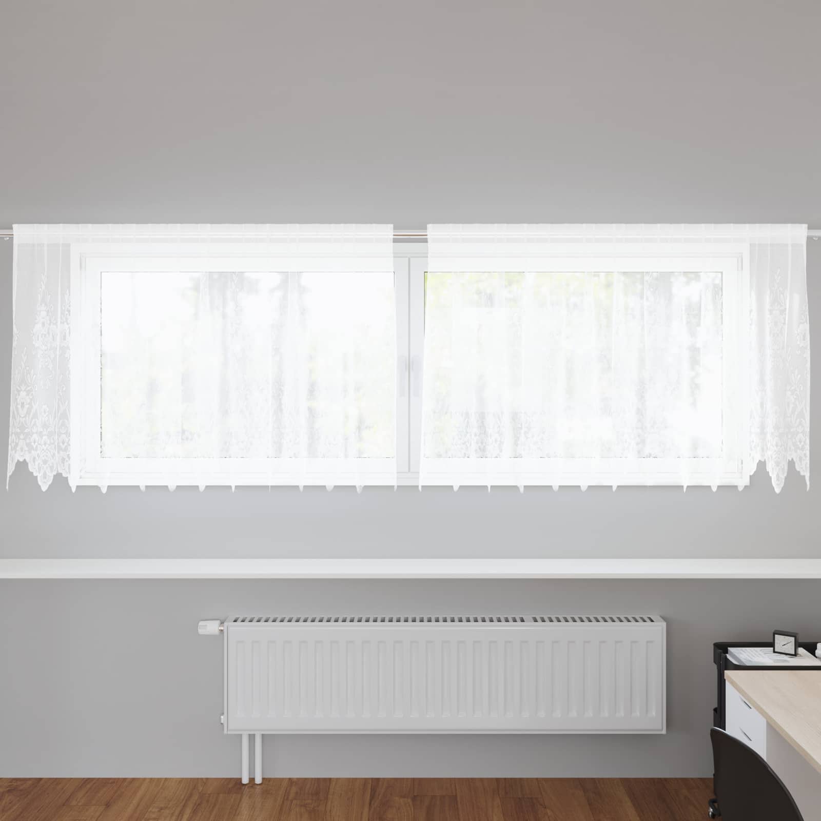 Kantgordijn met gordijnen Bloemen Wit 80 x 300 cm Polyester