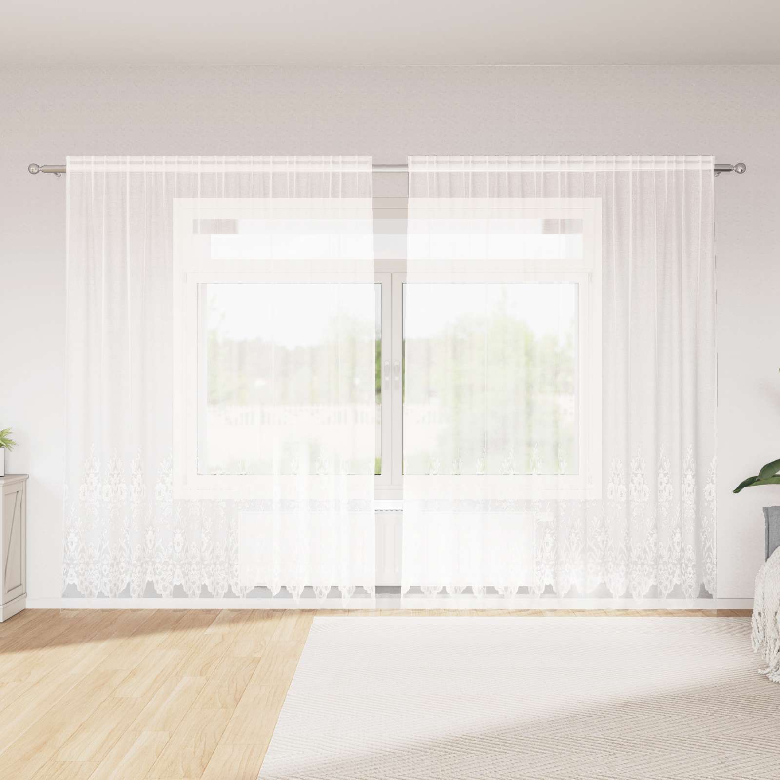 Kantgordijn met gordijnen Bloemen Wit 245x300cm Polyester