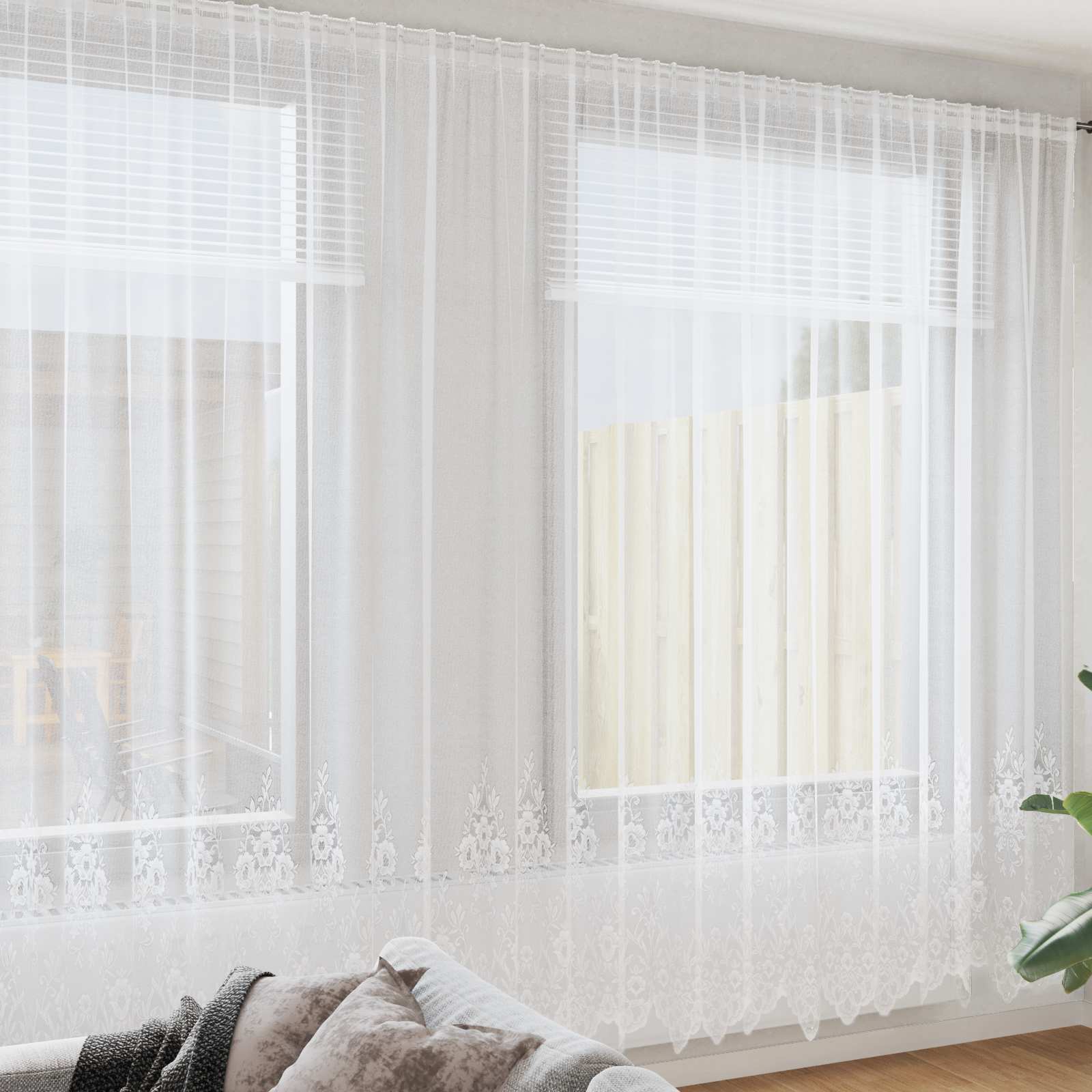 Kantgordijn met gordijnen Bloemen Wit 260 x 1200 cm Polyester