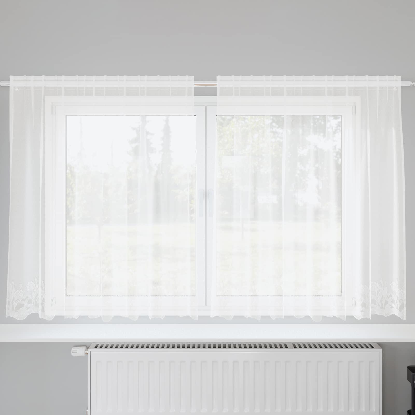 Kantgordijn met gordijnen Bloemen Wit 140 x 200 cm Polyester