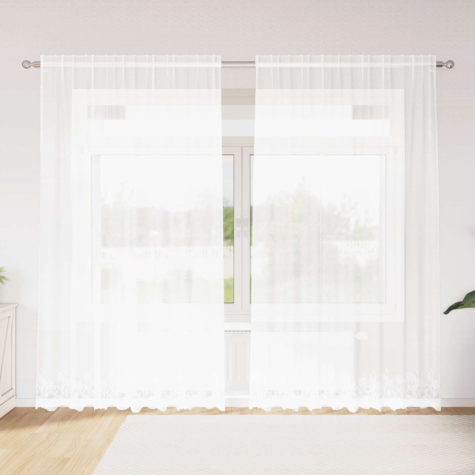 Kantgordijn met gordijnen Bloemen Wit 200 x 200 cm Polyester