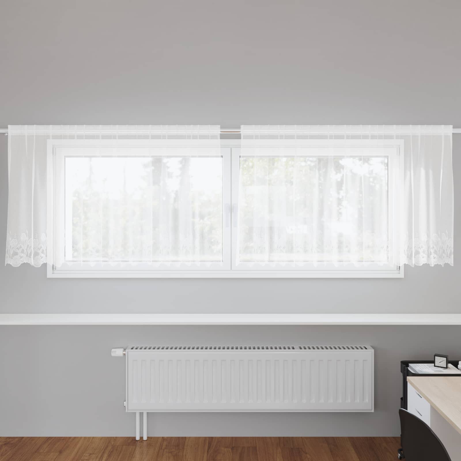Kantgordijn met gordijnen Bloemen Wit 100 x 300 cm Polyester