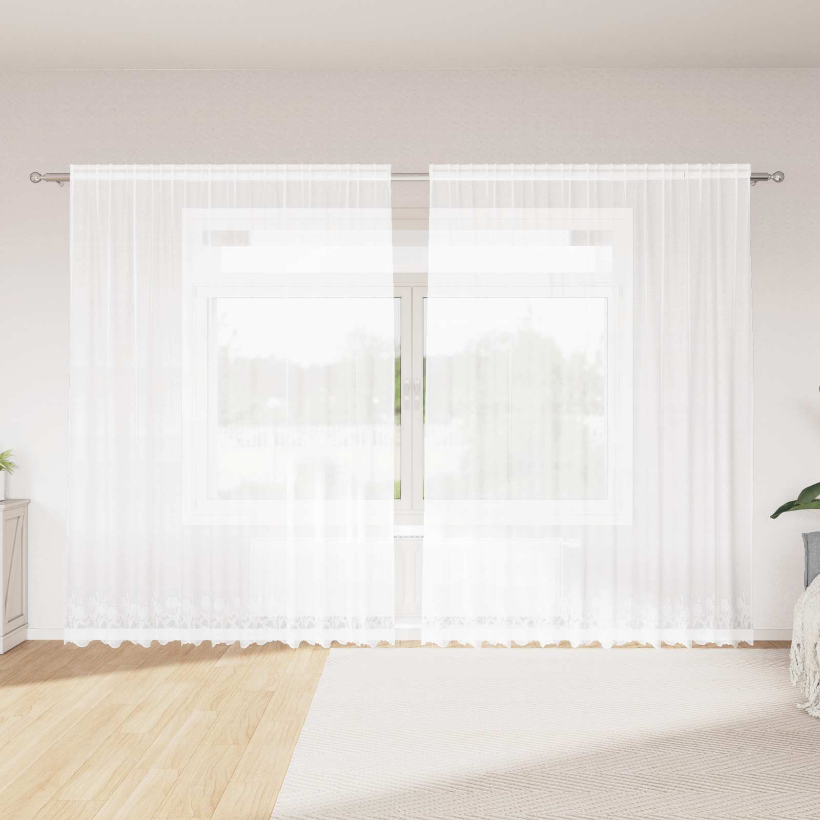 Kantgordijn met gordijnen Bloemen Wit 200 x 300 cm Polyester