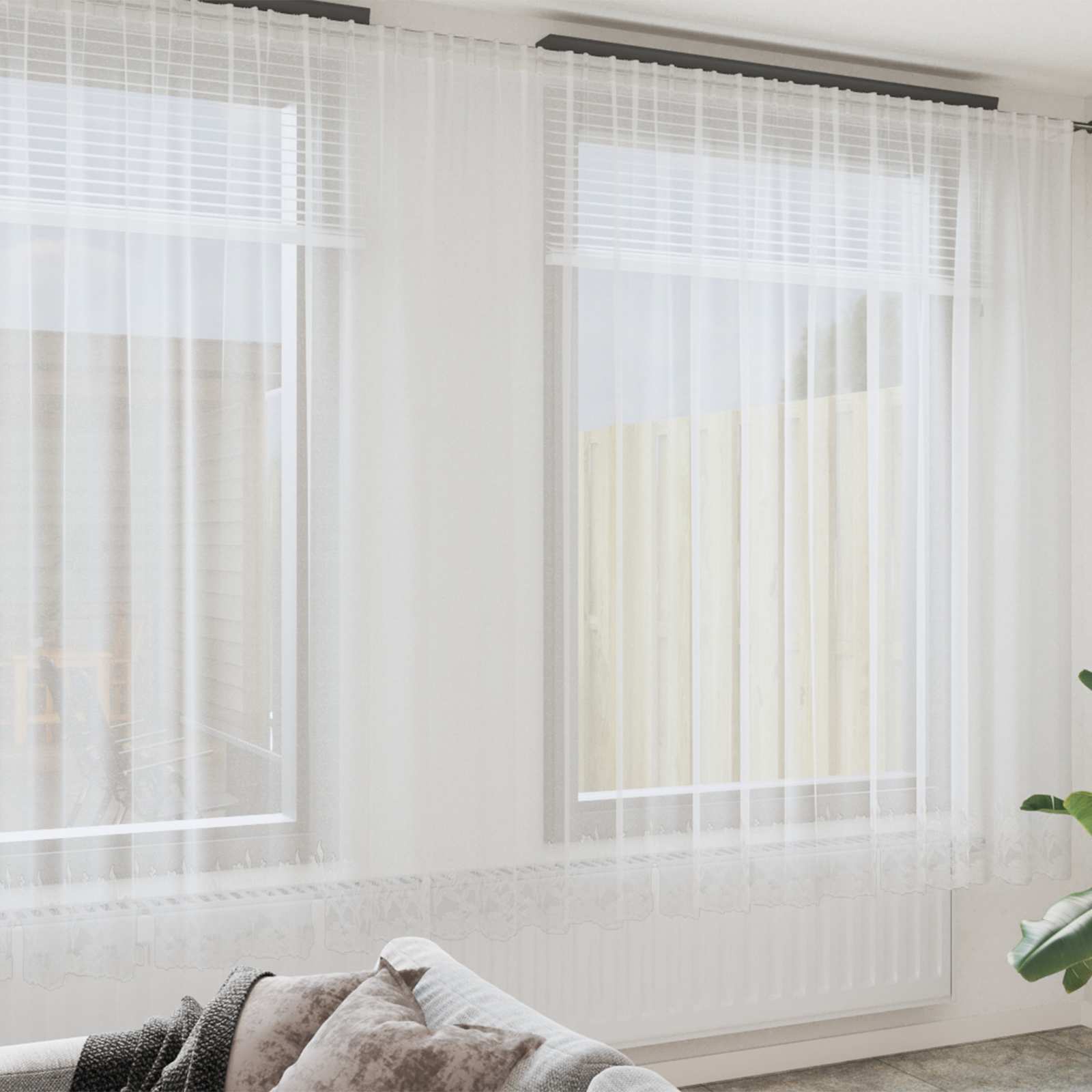 Kantgordijn met gordijnen Wit 400 ×300 cm Polyester