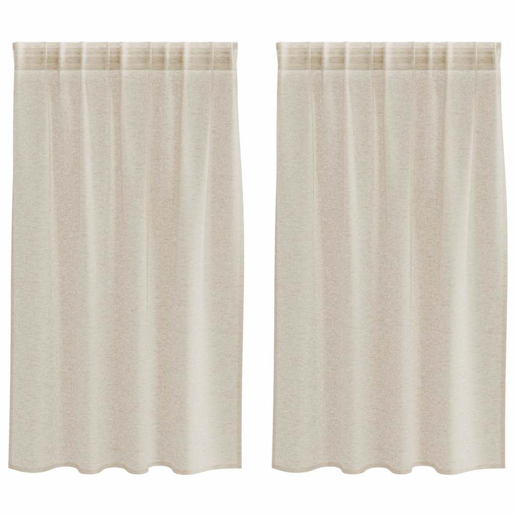 Voile Gordijn 2 st Zand 140 x 140 cm Polyester – afbeelding 2