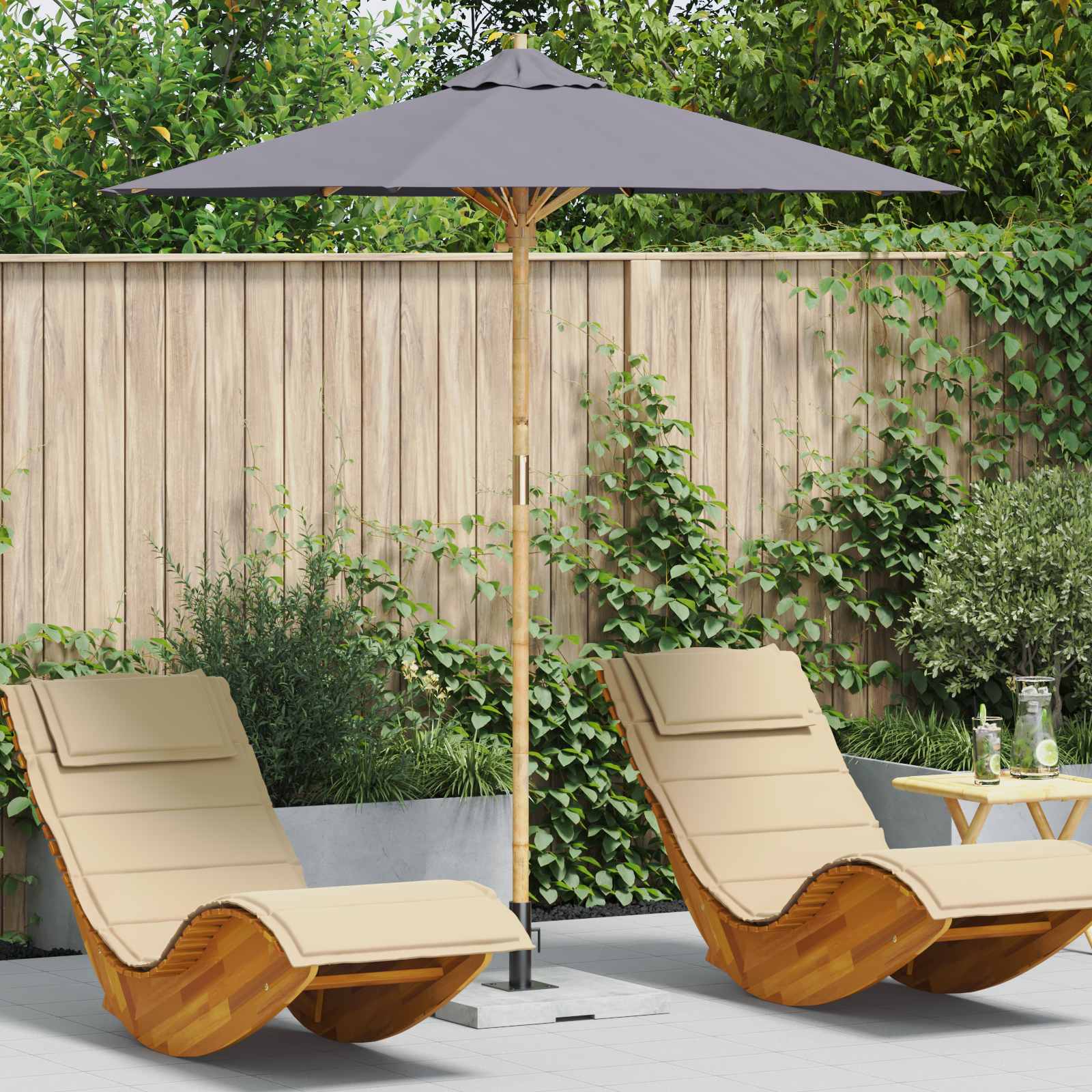 Tuinparasol Donkergrijs Ø 217 x 230 cm Bamboe