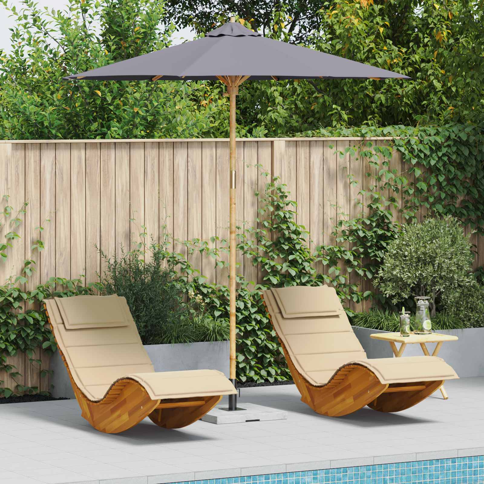 Tuinparasol Donkergrijs Ø 240 x 260 cm Bamboe