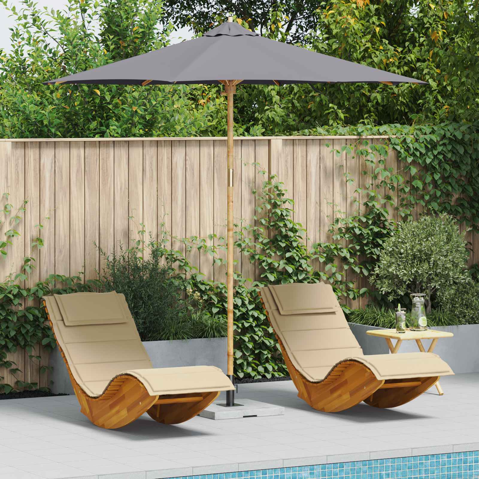 Tuinparasol Donkergrijs Ø 270 x 260 cm Bamboe – afbeelding 1