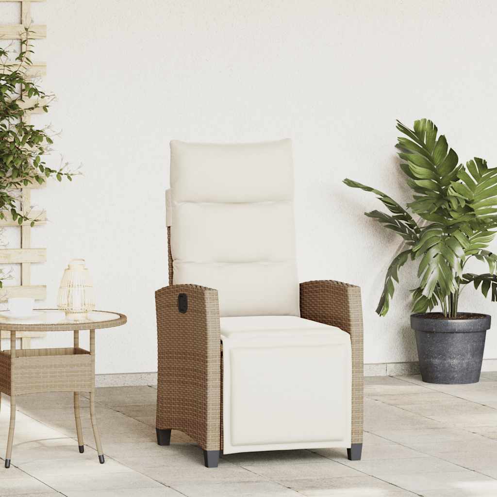 Verstelbare tuinstoel met bijzettafel poly rattan beige