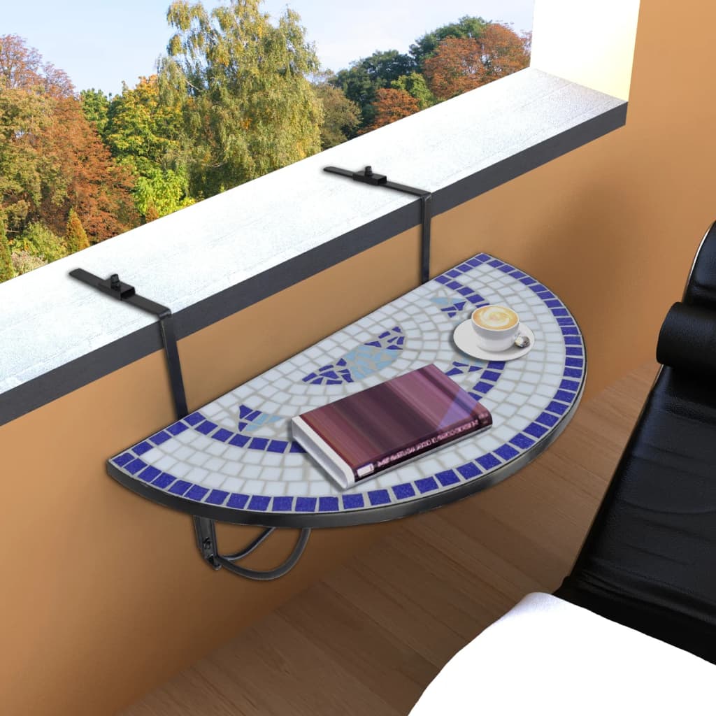 Balkontafel hangend mozaïek blauw en wit – afbeelding 1