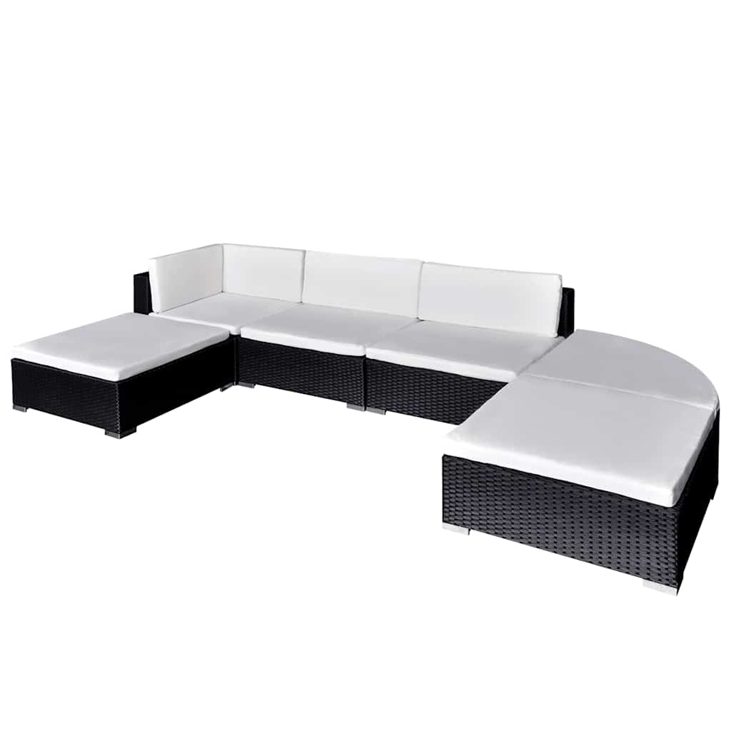 6-delige Loungeset met kussens poly rattan zwart – afbeelding 1