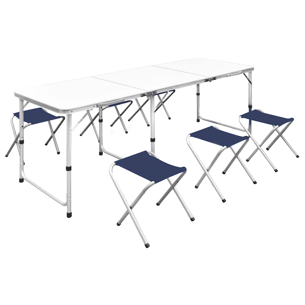 Campingtafel in hoogte verstelbaar met 6 krukken 180x60 cm