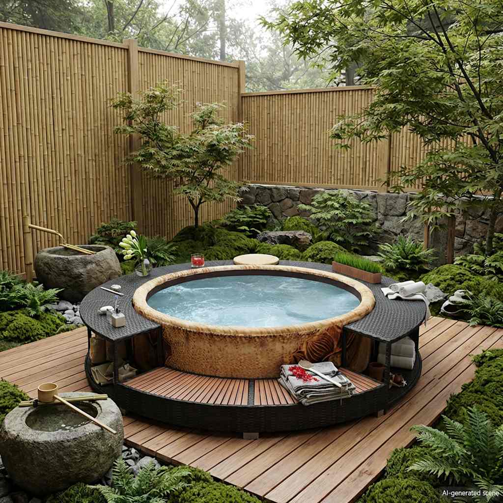Hottub-ombouw poly rattan zwart