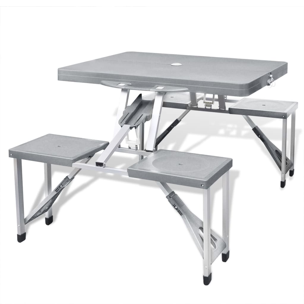 Campingset inklapbaar lichtgewicht 120x60 cm aluminium grijs