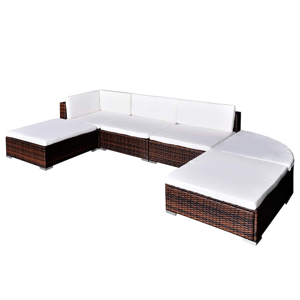 6-delige Loungeset met kussens poly rattan bruin – afbeelding 1