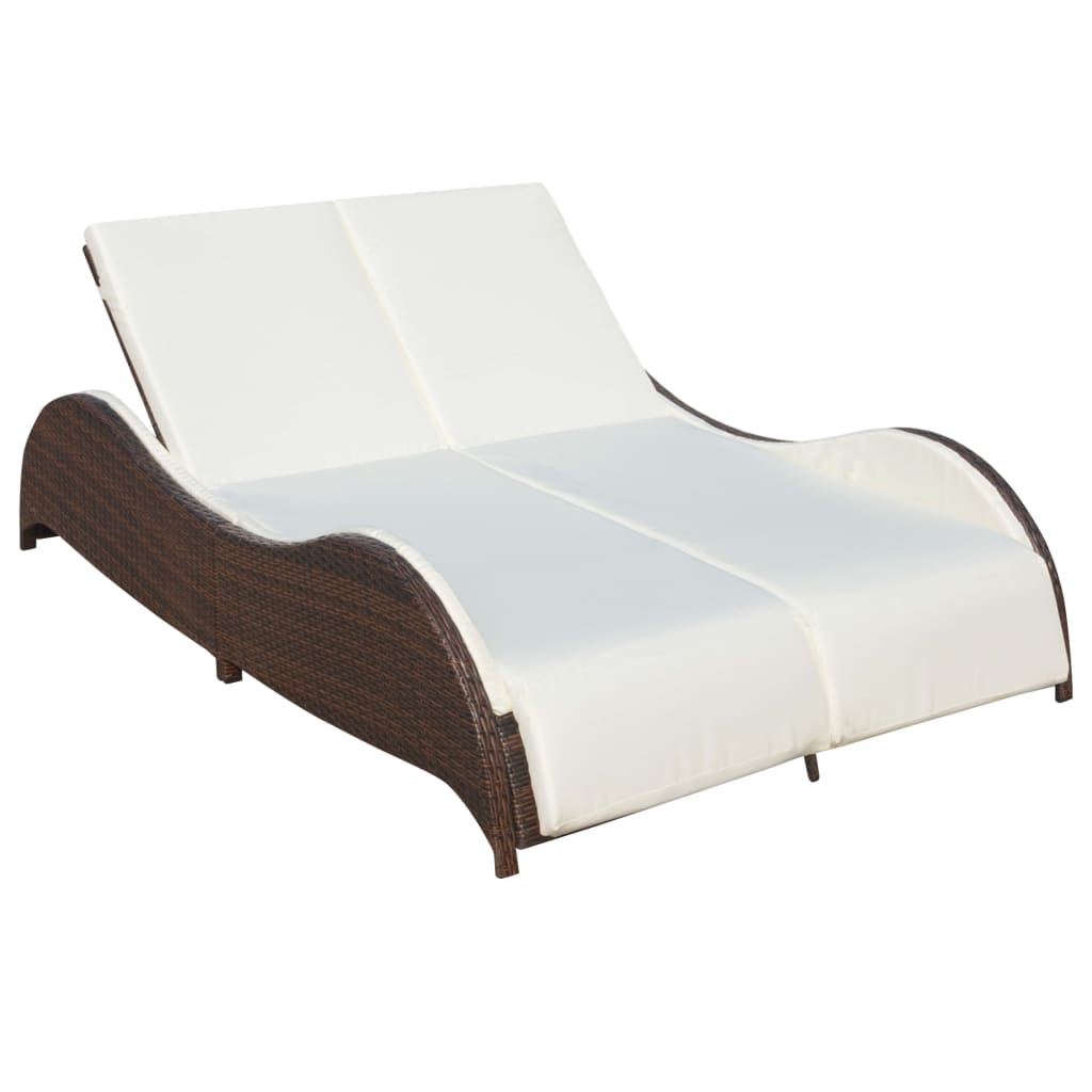 Ligbed tweepersoons met kussen poly rattan bruin