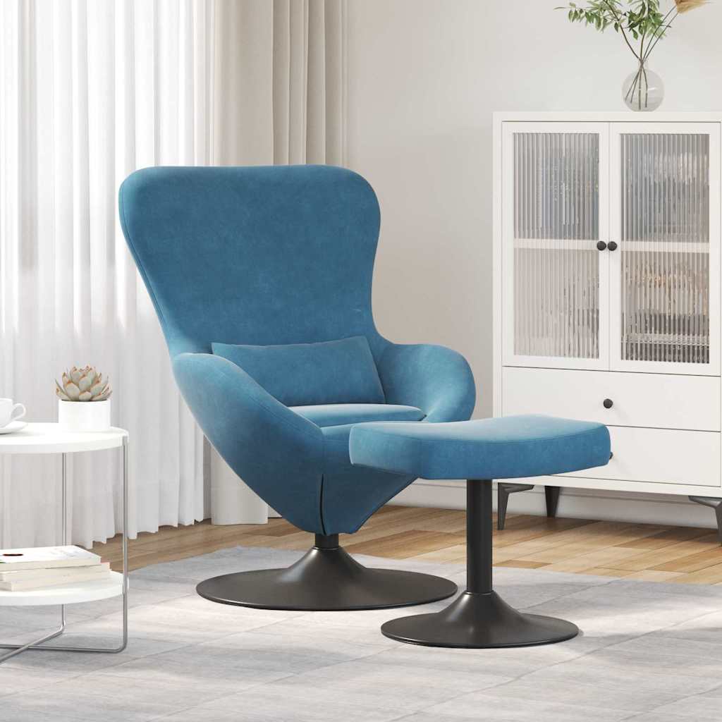 Egg Chair met Voetsteun with Footstool Blauw Fluweel