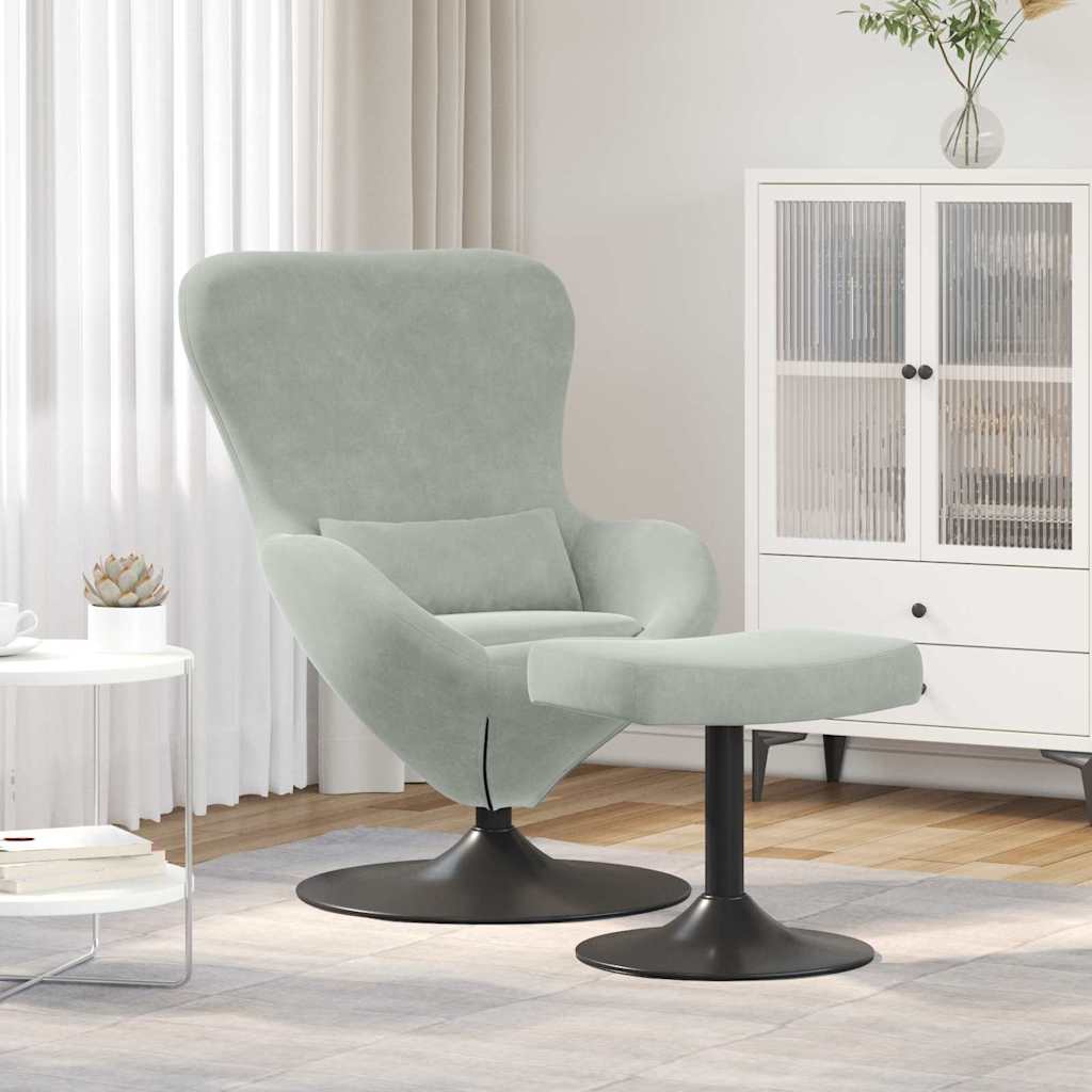 Egg Chair met Voetsteun Lichtgrijs Fluweel