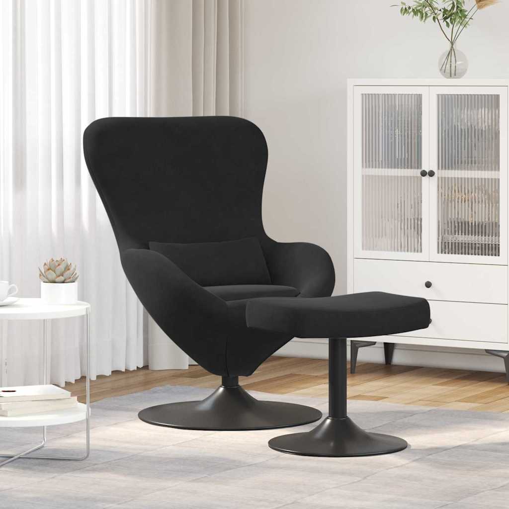 Egg Chair met Voetsteun Zwart Fluweel