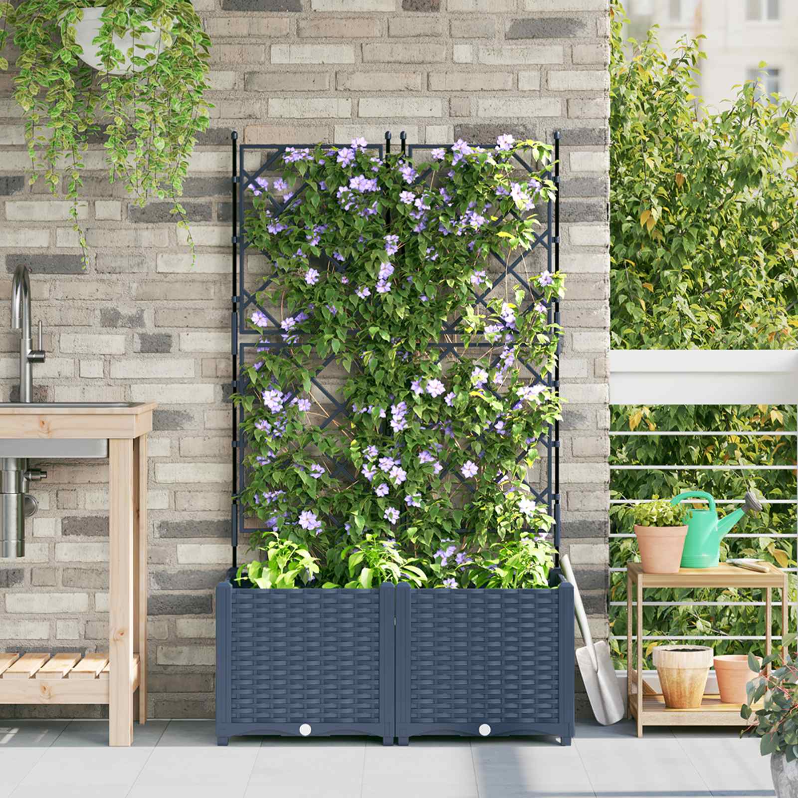 Plantenbak 2 st Grijs 80 x 40 x 143 cm PP
