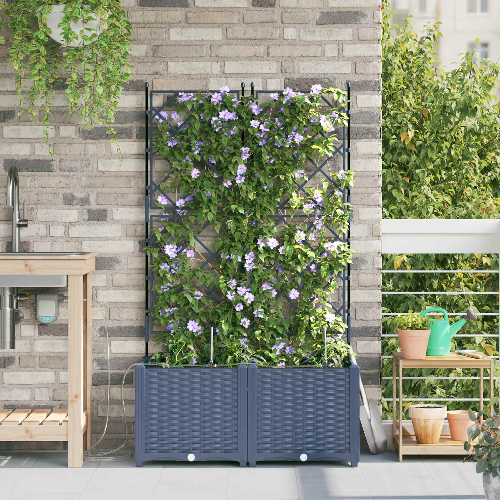 Tuin Bloempot 2 pcs Grijs 80 x 40 x 142 cm Kunststof