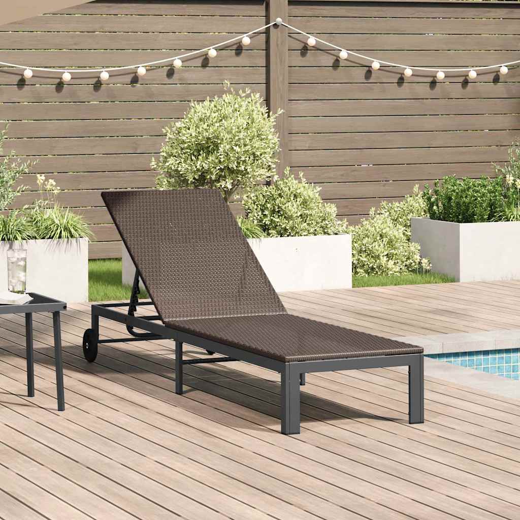 Ligstoel poly rattan Bruin