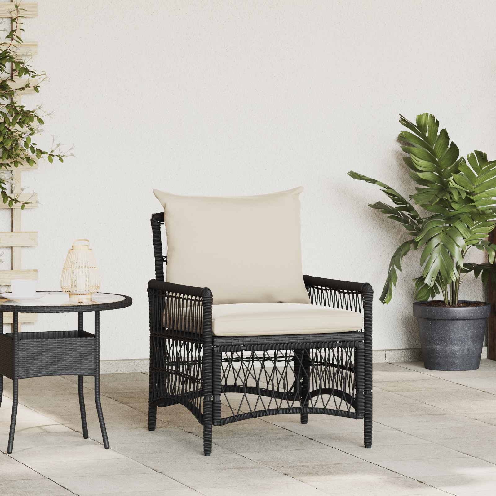 Tuinstoel met kussen Zwart 73 x 61 x 77 cm poly rattan – afbeelding 1