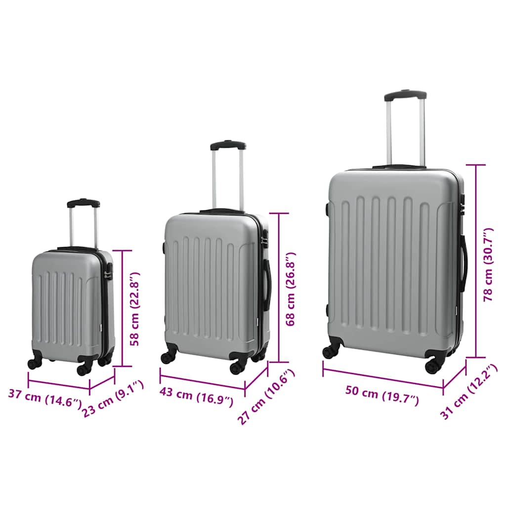 Koffer met slot 3 pcs Zilver 50 x 31 x 78 cm ABS Kunststof – afbeelding 12