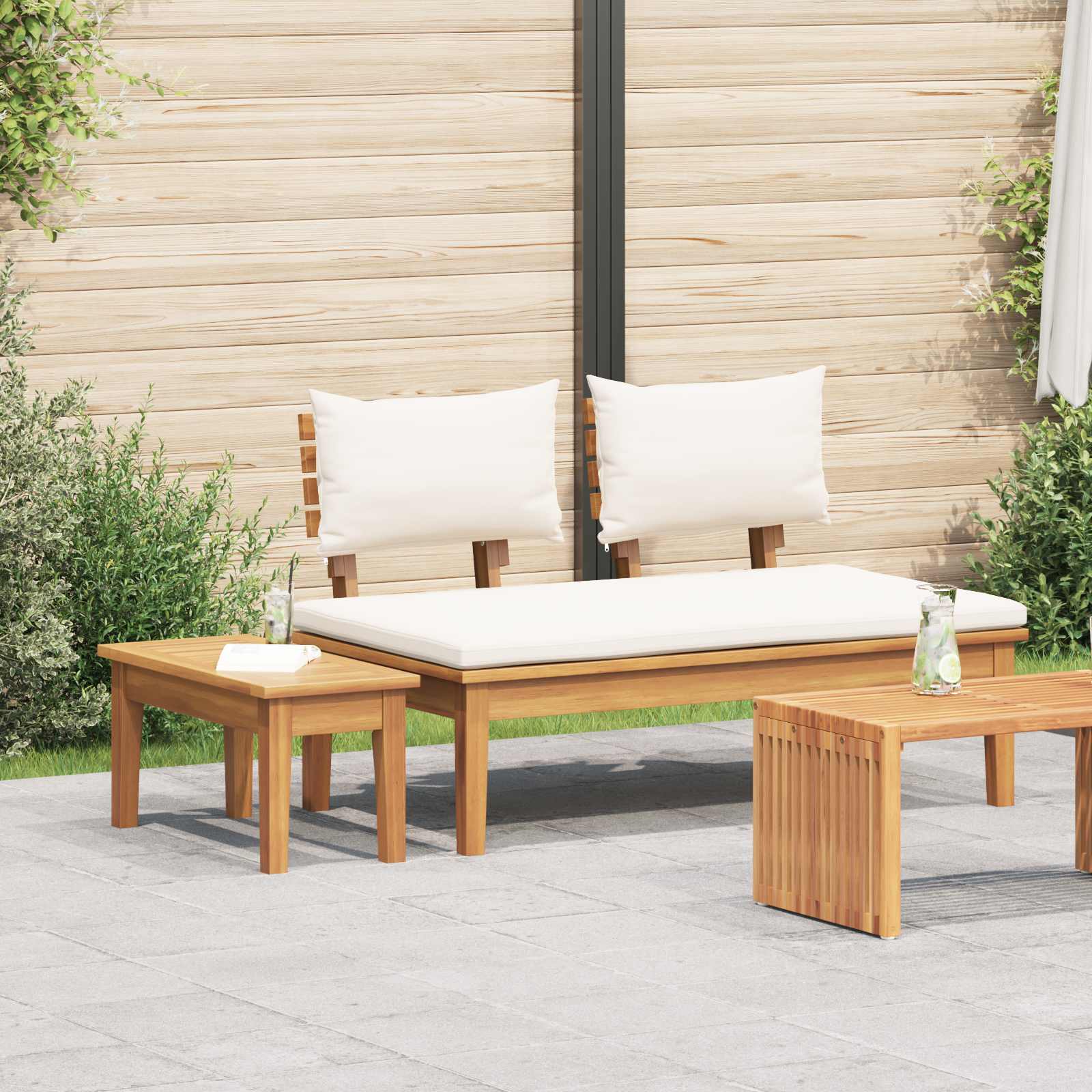 Tuinbank en Tafelset 2 pcs Crème en bruin Massief teakhout