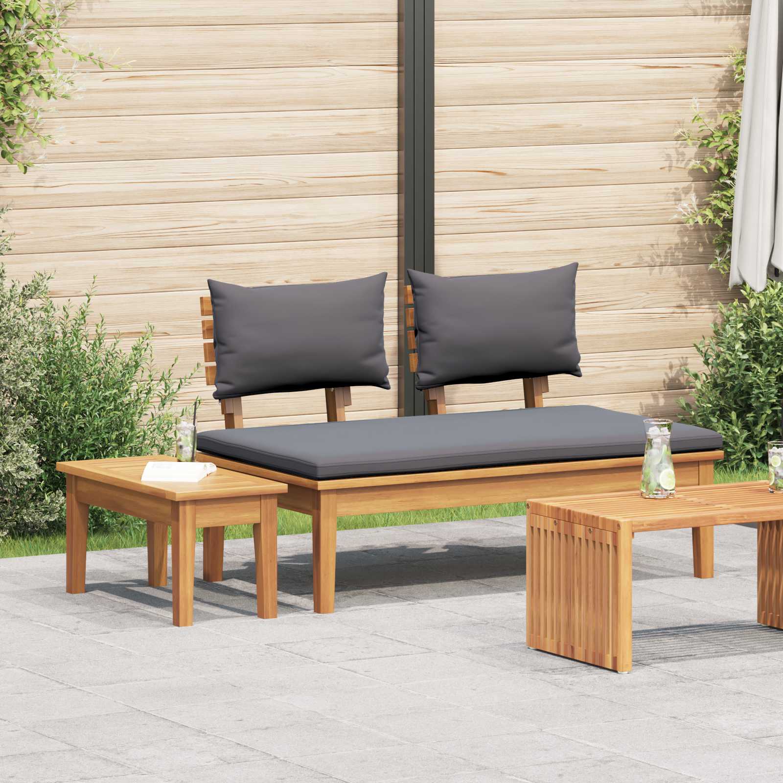 Tuinbank en Tafel Set 2 pcs Grijs en Bruin Massief teakhout