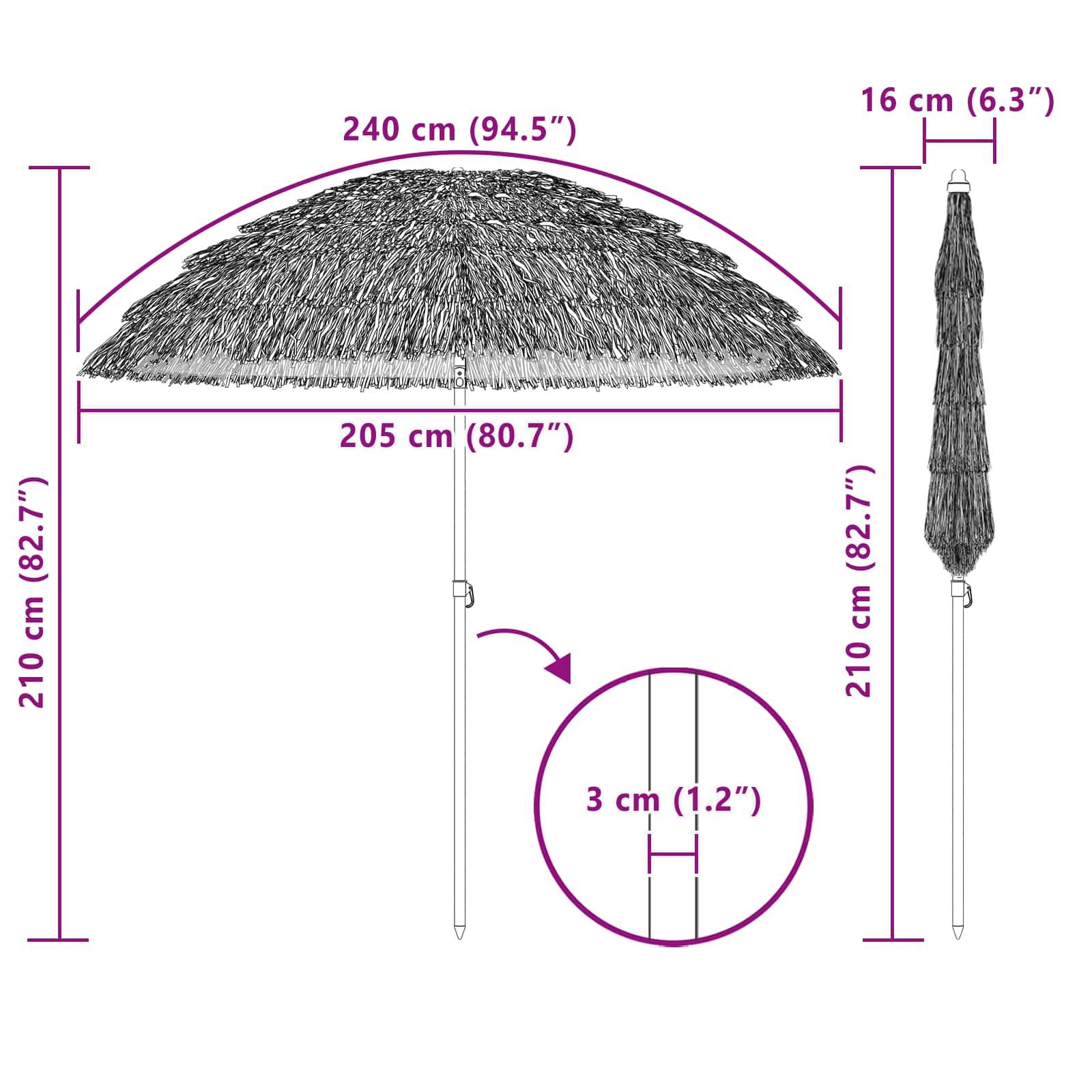 Tuinparasol Naturel 205 x 205 x 210 cm – afbeelding 6