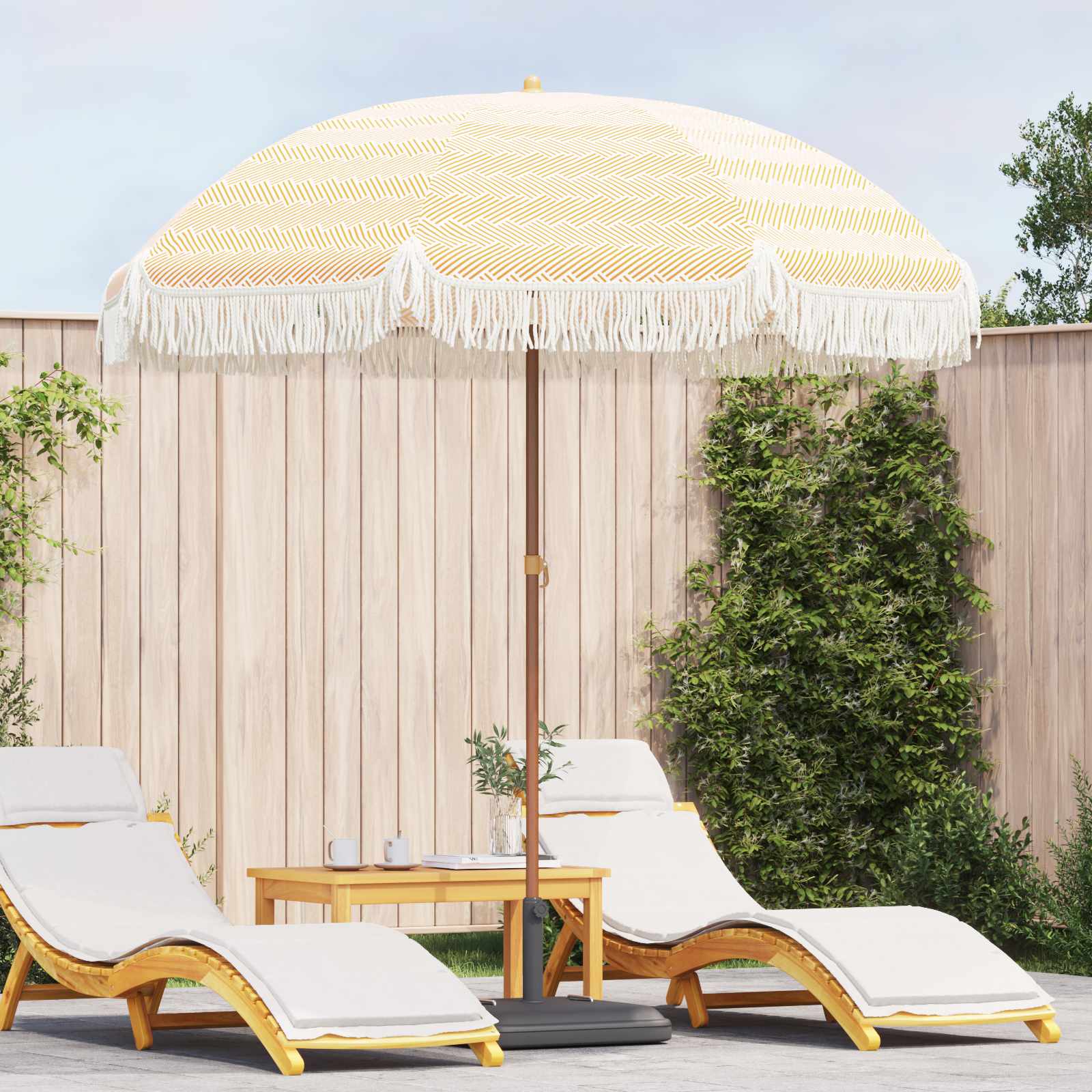 Strandparasol Geel en Wit 205 x 205 x 210 cm Polyester en staal – afbeelding 1