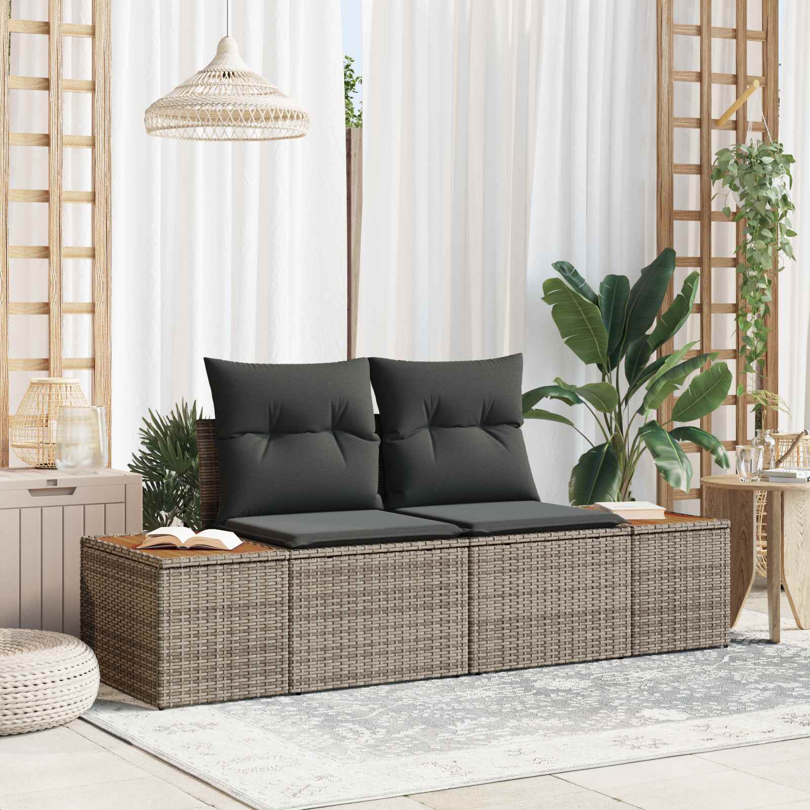 Tuinbank Grijs 184 x 62 x 85cm poly rattan – afbeelding 1